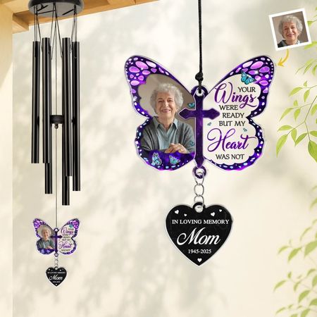 Custom Butterfly Memorial Wind Chime – Personalized Photo & Name Tribute for a Loved One